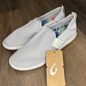 Olukai Hale'iwa Slip On Shoes Women's 8.5 Pale Grey Moss Mesh Loafers‎ Sneaker